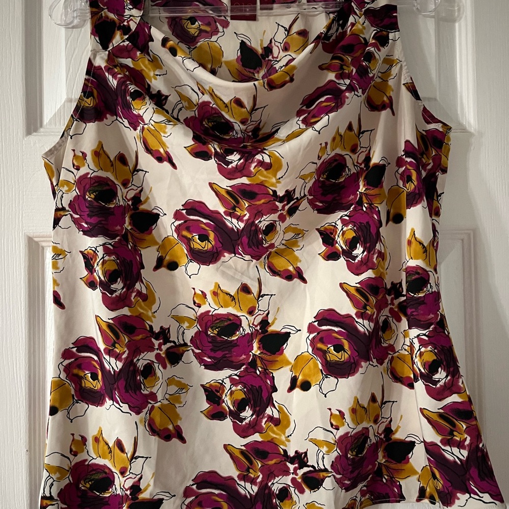 212 Collection Women’s Medium Purple Rose Sleeveless Drape-Neck Blouse Business,